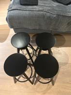 Barkrukken (4stuks) in zwart massief berken, Ophalen, In hoogte verstelbaar, 60 tot 90 cm, Zo goed als nieuw