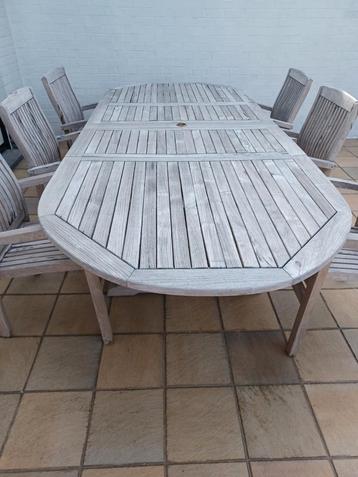Table de jardin 7 chaises en teck, Enlèvement, Comme neuf