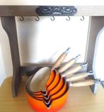 Le Creuset 5 steelpannen sauspannen samen met het houten rek, Ophalen of Verzenden, Gebruikt, Gietijzer, Pannenset