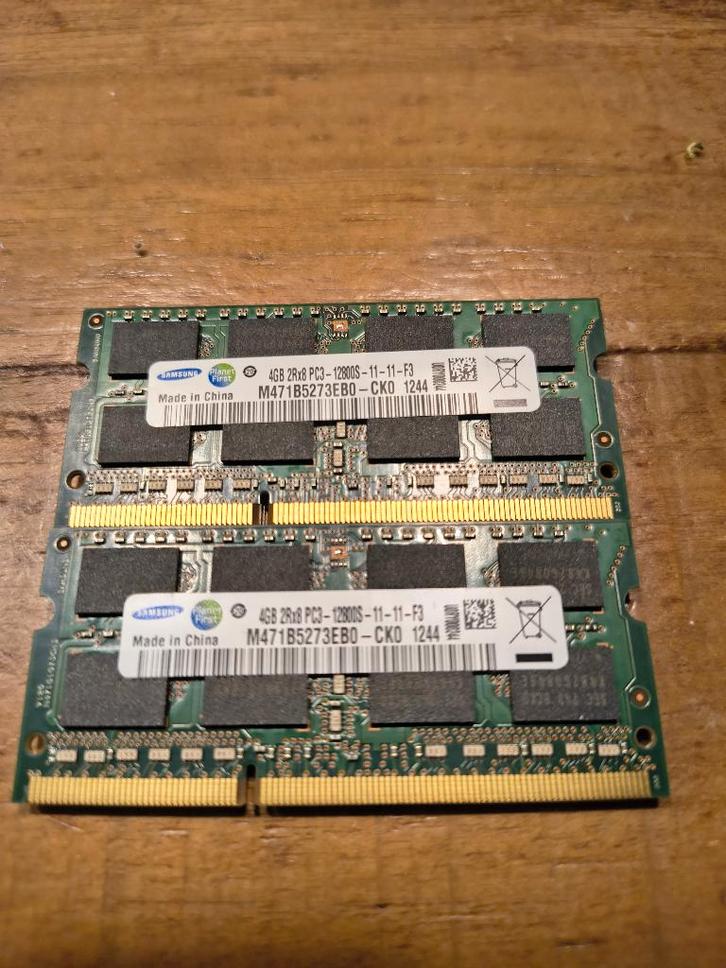 Samsung 2 x 4GB PC3-12800S geheugen, Computers en Software, RAM geheugen, Gebruikt, Laptop, 8 GB, DDR3, Ophalen of Verzenden