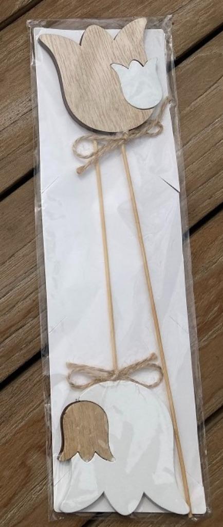 HOUT DECO STEKER NR 18 HOUT- WIT TULP 2 stuks NIEUW, Huis en Inrichting, Woonaccessoires | Wanddecoraties, Nieuw, Ophalen of Verzenden
