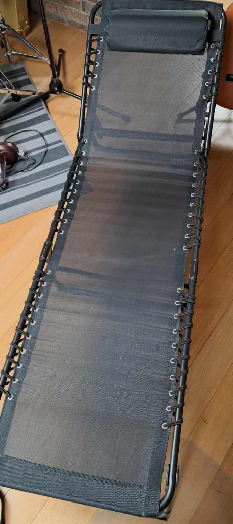 Lit de jardin pliant / transat relax noir, Jardin & Terrasse, Chaises de jardin, Comme neuf, Textilène, Pliant, Enlèvement