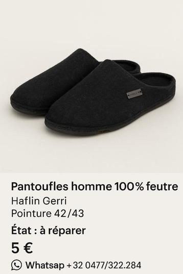 Pantoufles homme 100% feutre Haflin Gerri - pointure 42/43 beschikbaar voor biedingen