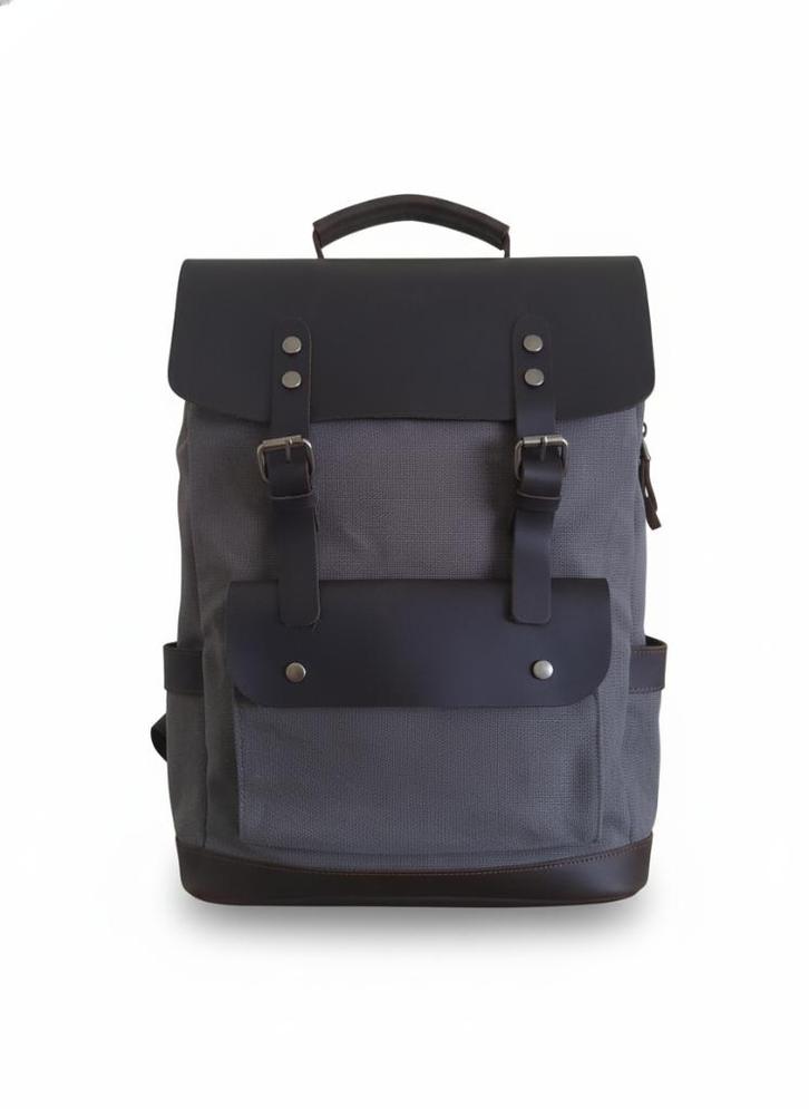 NIEUWE GRIJZE VINTAGE RUGZAK - 15,6" LAPTOP - CANVAS EN LEER, Handtassen en Accessoires, Tassen | Rugtassen, Nieuw, Overige merken