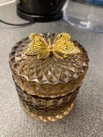 Zeer mooi  glazen pot met gouden vlinder, Ophalen of Verzenden