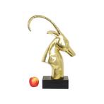 Enorme Vintage Gouden Ibex Gazelle Rams Kop Koperen Sculptuu, Antiquités & Art, Enlèvement ou Envoi