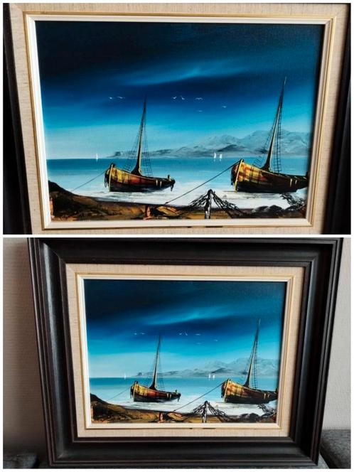 ✓PRACHTIG SCHILDERIJ op canvas, MARINE, getekend - gedateerd, Antiek en Kunst, Kunst | Schilderijen | Klassiek, Ophalen