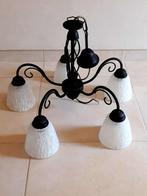 Mooie luster met 5 glazen kappen, Ophalen, Zo goed als nieuw, Metaal