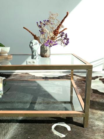  Rechthoekige Messing vintage salontafel ’70 / ‘80 beschikbaar voor biedingen