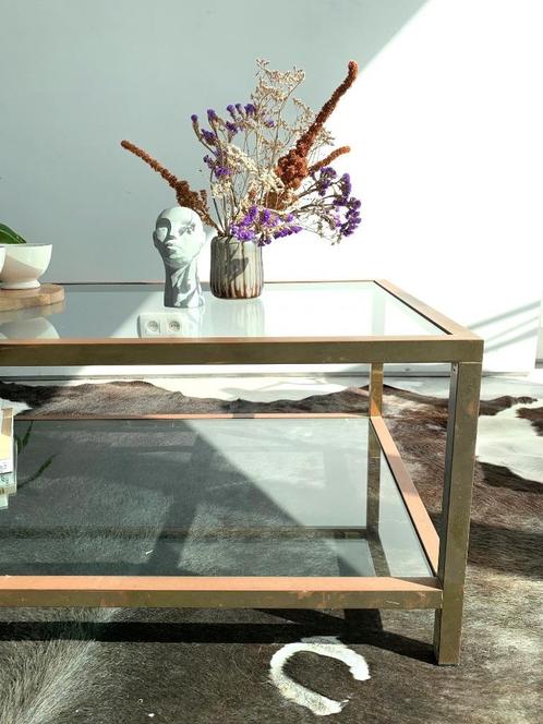 Rechthoekige Messing vintage salontafel ’70 / ‘80, Huis en Inrichting, Tafels | Salontafels, Gebruikt, Ophalen