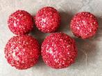 5 rode onbreekbare glitter kerstballen - 8 en 9,5 cm groot, Ophalen of Verzenden, Zo goed als nieuw
