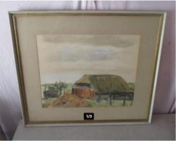 Belle aquarelle ancienne 'Old Farm' - Van Hersvelde - 1933