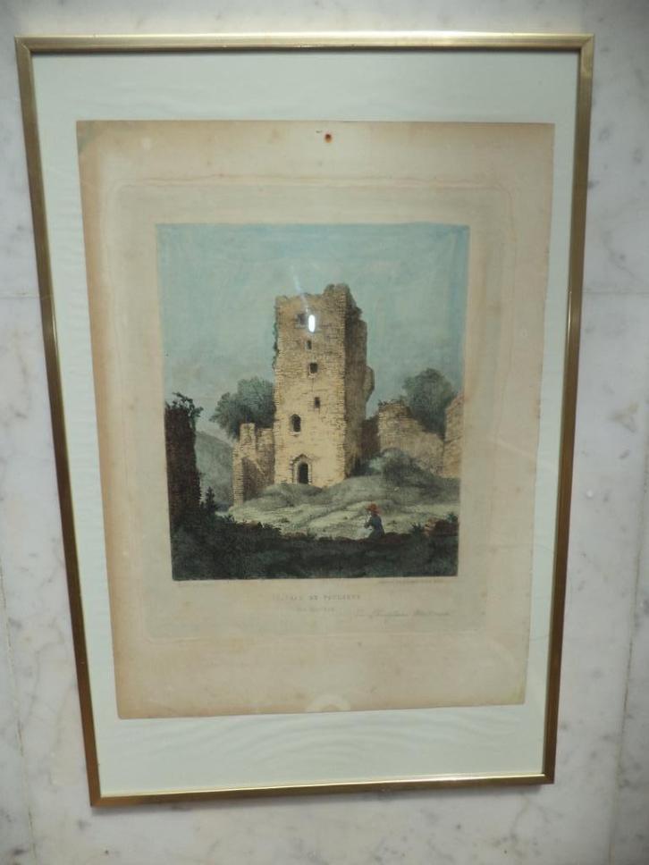 Chateau de Poulseur sur l'Ourte gravé A Numans impr Braulart, Antiek en Kunst, Kunst | Etsen en Gravures, Ophalen of Verzenden