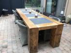 Prachtige grote en zeer degelijke tuintafel met zetels., Tuin en Terras, Ophalen, Zo goed als nieuw