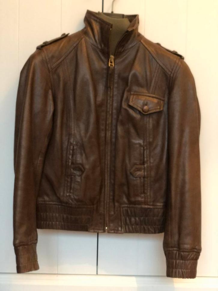 Lederen jas Massimo Mutti XS/S, Kleding | Dames, Jassen | Winter, Zo goed als nieuw, Maat 38/40 (M), Bruin, Ophalen of Verzenden