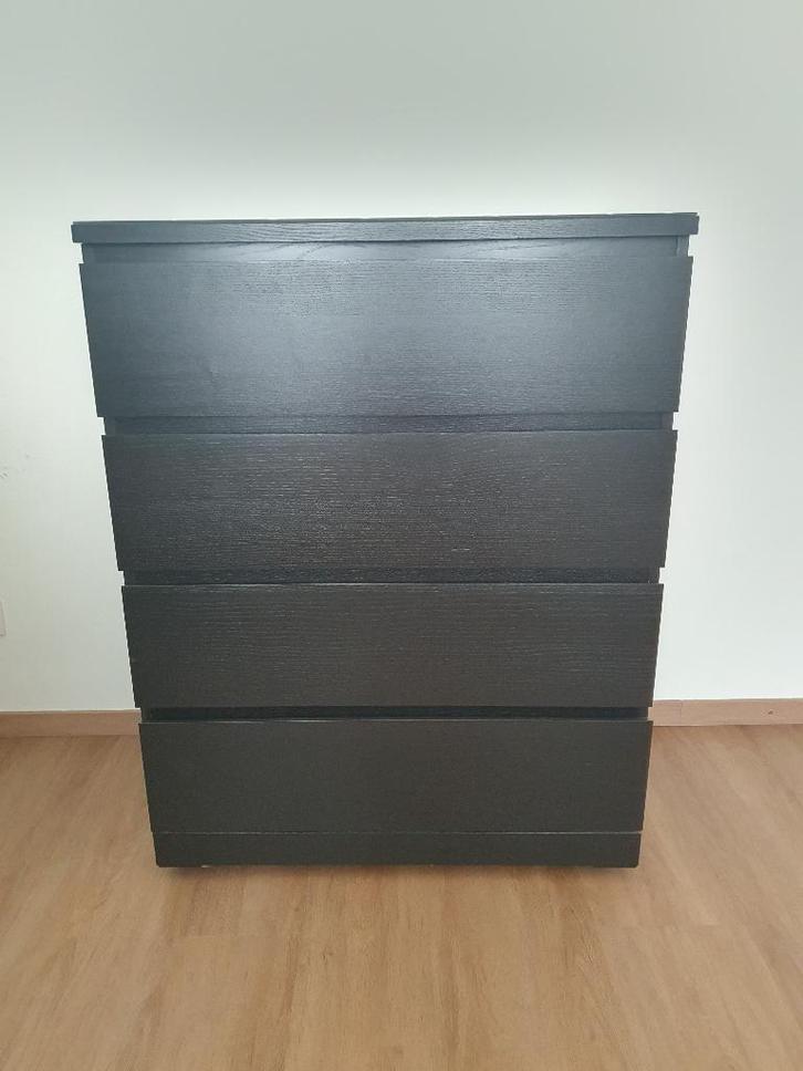 Lot de 2 commodes IKEA MALM - Brun noir - 4 tiroirs, Maison & Meubles, Armoires | Commodes, Comme neuf, 100 à 150 cm, 50 à 100 cm