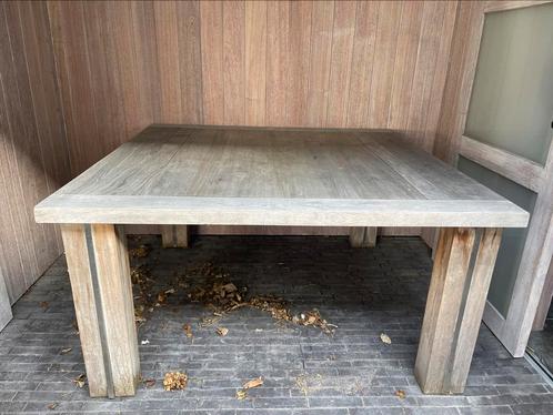 Teak tafel massief -  volledig 150x150 met 8 stoelen Ventura, Huis en Inrichting, Tafels | Eettafels, Gebruikt, 150 tot 200 cm