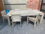 Teak tuintafel met 6 stoelen en kussens., Ophalen, Gebruikt, 8 zitplaatsen, Tuinset