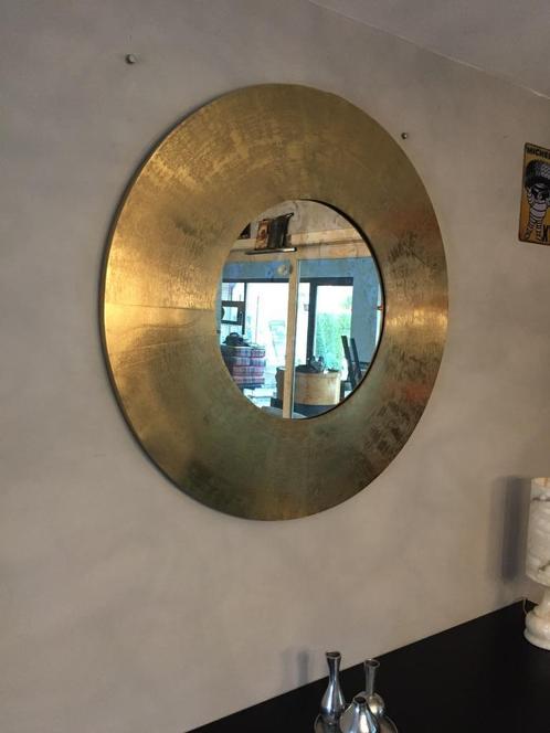 Exclusieve , zuurgeetste messing spiegel, Antiek en Kunst, Antiek | Spiegels, Rond, Ophalen