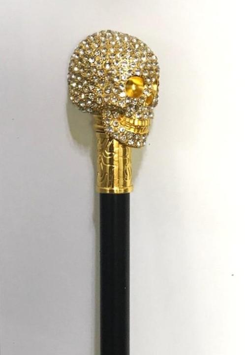 Wandelstok Swarovski Schedel Doodshoofd Goud verguld✨🤗👌, Diversen, Wandelstokken, Nieuw, Verstelbaar, Opvouwbaar, Ophalen of Verzenden