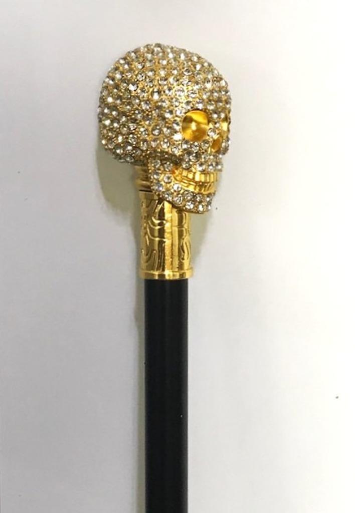 Wandelstok Swarovski Schedel Doodshoofd Goud verguld✨🤗👌, Diversen, Wandelstokken, Nieuw, Verstelbaar, Opvouwbaar, Ophalen of Verzenden