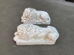 2 leeuwenbeeldjes in beton, Ophalen, Gebruikt, Beton, Dierenbeeld