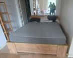 Bed + lattoflex 200cm x160 450€ (nieuw 900€), natuurlijkhout, Bruin, Tweepersoons, Bois naturel avec bacs de rangement, Ophalen of Verzenden