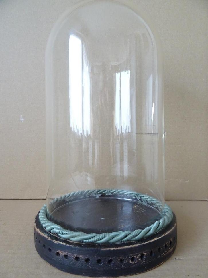 Vintage glazen stolp met houten voet 28cm stolp voor beeld, Huis en Inrichting, Woonaccessoires | Stolpen, Gebruikt, Ophalen of Verzenden