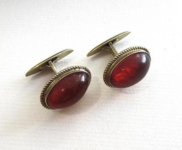 Vintage zilveren 875 manchetknopen met natuurlijke Amber beschikbaar voor biedingen