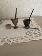 2 verzilverde eierdopjes met lepeltje, Ophalen of Verzenden, Zilver