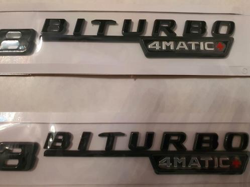 Mercedes V8 Biturbo 4matic zijkant logo's blinkend zwart, Auto-onderdelen, Klein materiaal, Mercedes-Benz, Nieuw, Ophalen of Verzenden