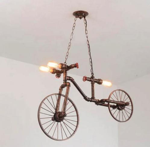 Retro luchter luster hanglamp e27 - retro fiets pijpleiding, Maison & Meubles, Lampes | Suspensions, Neuf, 50 à 75 cm, Métal, Enlèvement ou Envoi