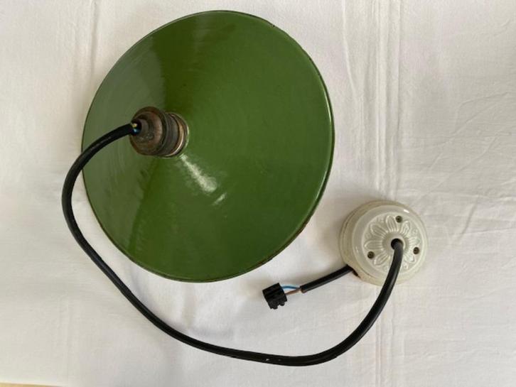 Antieke / vintage groen geëmailleerde hanglamp (+/- 1925?), Antiek en Kunst, Antiek | Verlichting, Ophalen of Verzenden