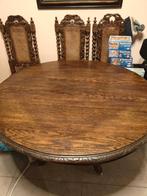 jagerstafel met stoelen tafel uitschuifbaar tot 10 pers, Huis en Inrichting, Gebruikt, Rond, Vijf personen of meer, Overige houtsoorten