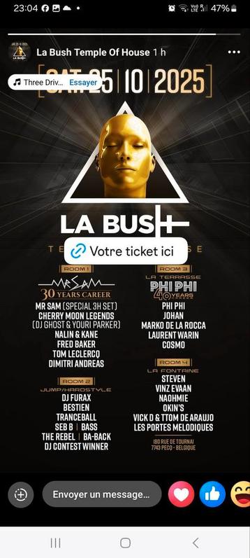 2 kaartjes voor het La Bush-feest op 25 oktober 2025 beschikbaar voor biedingen