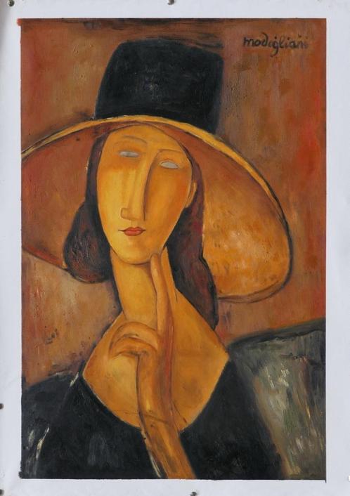Modigliani-replica, handgeschilderd in olieverf, Antiek en Kunst, Kunst | Schilderijen | Klassiek, Verzenden