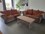 Zetels buffel leer  + houten salontafel, Ophalen, Gebruikt, Leer, Klassiek