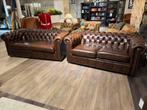 Originele Salvale chesterfield salon 3+2 bruin leer, Ophalen of Verzenden