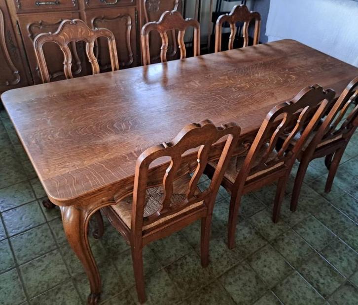 complete eetkamer - hout (eik), Maison & Meubles, Salles à manger complètes, Utilisé, 6 à 8 chaises, Enlèvement