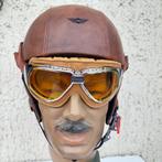 BRAINCAD MOTORHELM LEER VINTAGE CAFE RACER 57/58 + BRIL, Motoren, M, Heren, Jethelm, Ophalen of Verzenden