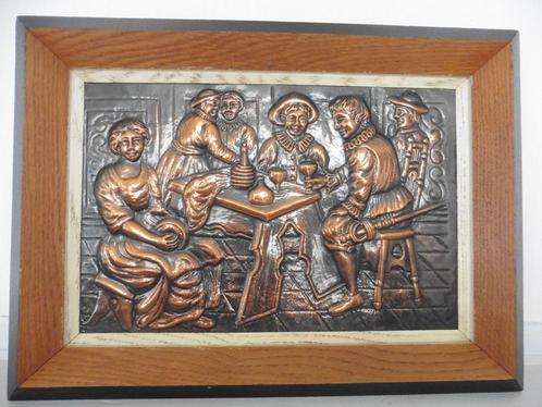 Mooie koperen afbeelding in reliëf met houten frame, Antiek en Kunst, Antiek | Brons en Koper, Koper, Ophalen of Verzenden