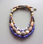 Ketting 3 rijen in blauwe Afrikaanse kralen, Venetianse glas, Ophalen of Verzenden, Nieuw, Blauw, Steen of Mineraal