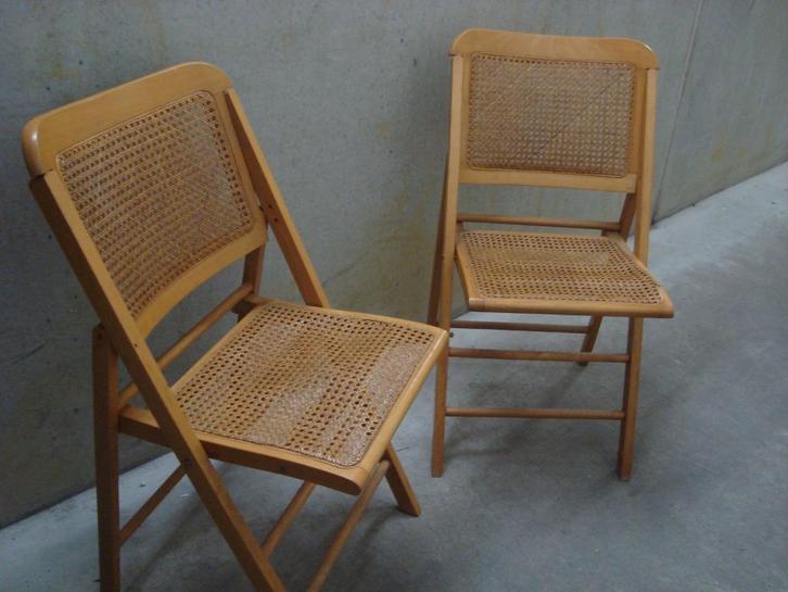 2 chaises pliable cannage vintage, Huis en Inrichting, Stoelen, Gebruikt, Twee, Hout, Riet of Rotan, Ophalen
