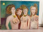 Groot schilderij met naakte dames, Antiek en Kunst, Kunst | Schilderijen | Modern, Ophalen of Verzenden