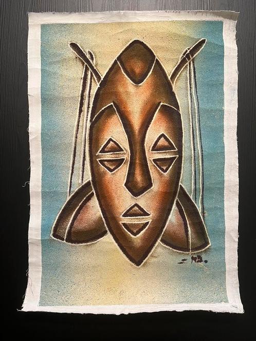 Uniek Congolees Zandkunstwerk Masker schilderij (1970–1990), Antiek en Kunst, Kunst | Schilderijen | Modern, Verzenden