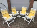 4 witte tuinstoelen + kussens, Tuin en Terras, Ophalen, Gebruikt, Kunststof