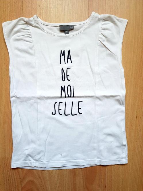 T-shirt blanc avec inscription « Mademoiselle » - taille 128, Enfants & Bébés, Vêtements enfant | Taille 128, Comme neuf, Fille