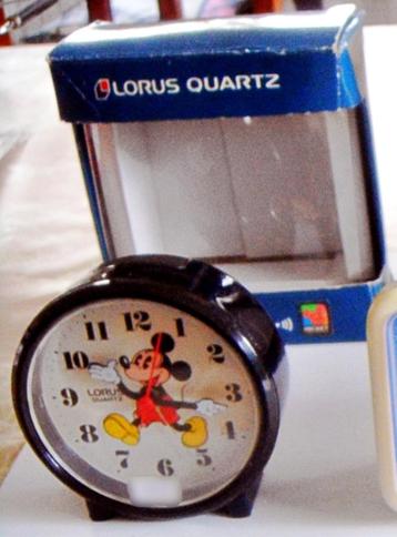 Réveil quartz rond Mickey Disney LORUS vintage noir, neuf, Enlèvement ou Envoi, Mickey Mouse, Neuf, Autres types