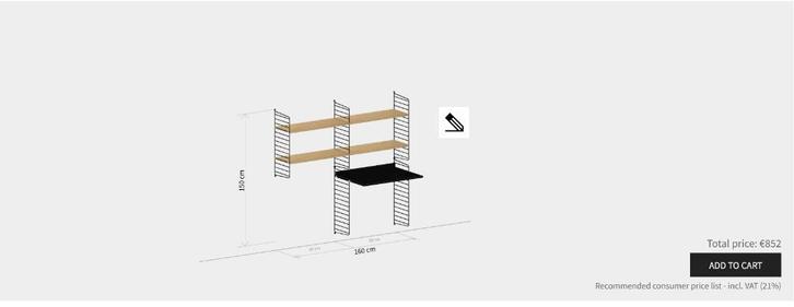 String wandrek/hangmeubel, Huis en Inrichting, Kasten | Wandmeubels, Gebruikt, Minder dan 100 cm, 25 tot 50 cm, Eikenhout, Ophalen