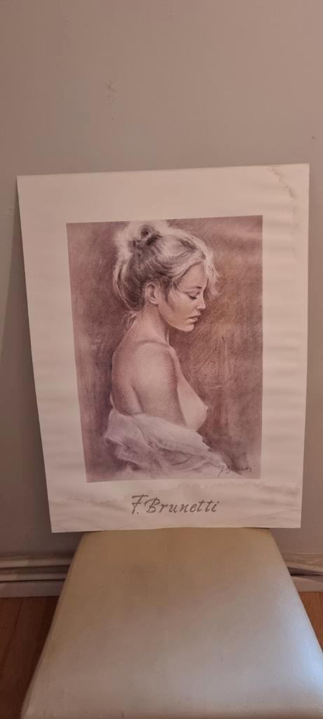 Poster F. Brunetti - vrouwelijk naakt (niet ingelijst), Antiek en Kunst, Kunst | Tekeningen en Fotografie, Ophalen